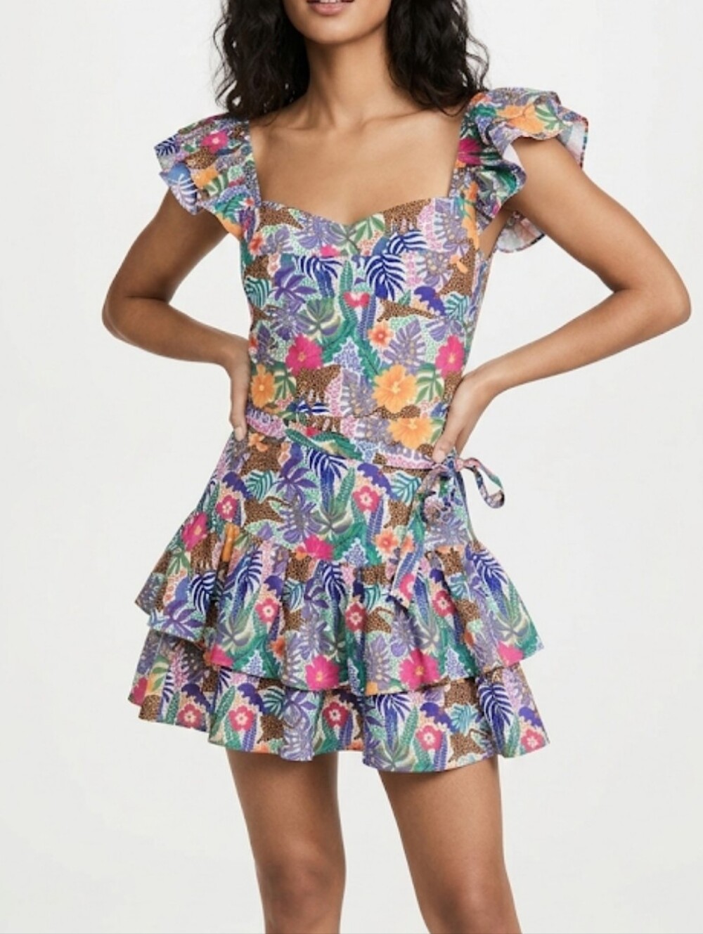 Sincerely Ours Hailey Mini Dress NWT Size S Tropical Jungle Print Tie Waist